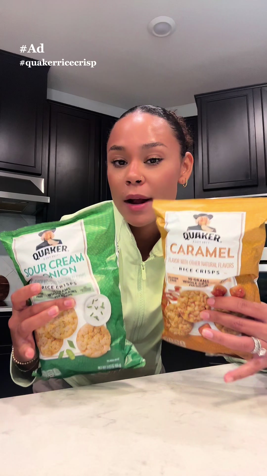 TikTok post by @daanawilliamson for Quaker Oats. Caption reads: #ad Road-trip snacks are absolutely mandatory with....