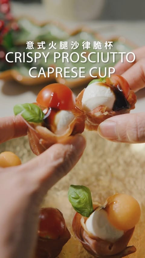 Instagram post by @celia723 for Whirlpool. Caption reads: 🇮🇹【意式火腿沙律脆杯〗Crispy Prosciutto Caprese Cup A....