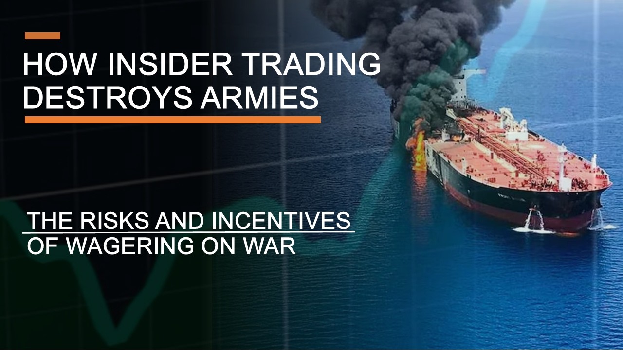 YouTube post by @PerunAU for Ground Up. Caption reads: Wagering on War - How Insider Trading Destroys....