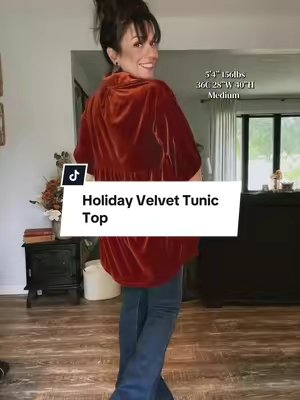 TikTok post by @debbielartistry for Shewin. Caption reads: Velvet tunic top with arm coverage + a flowy fit.....