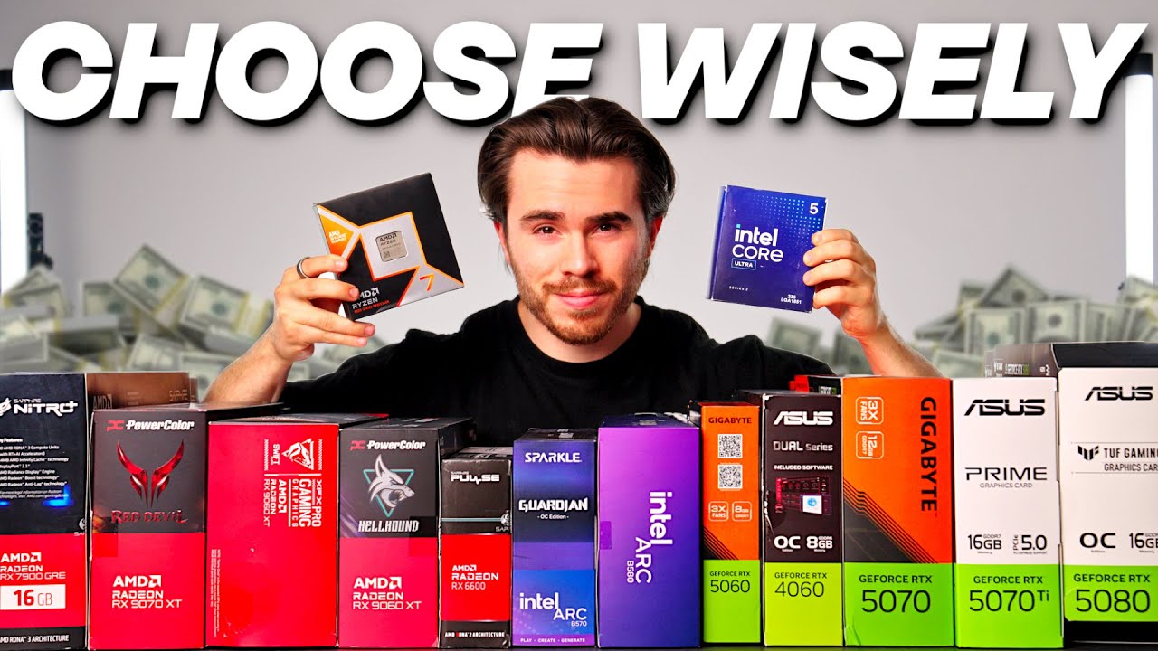 YouTube post by @ScatterVolt for Newegg. Caption reads: Best CPU & GPU Combos for 2026! (Updated).