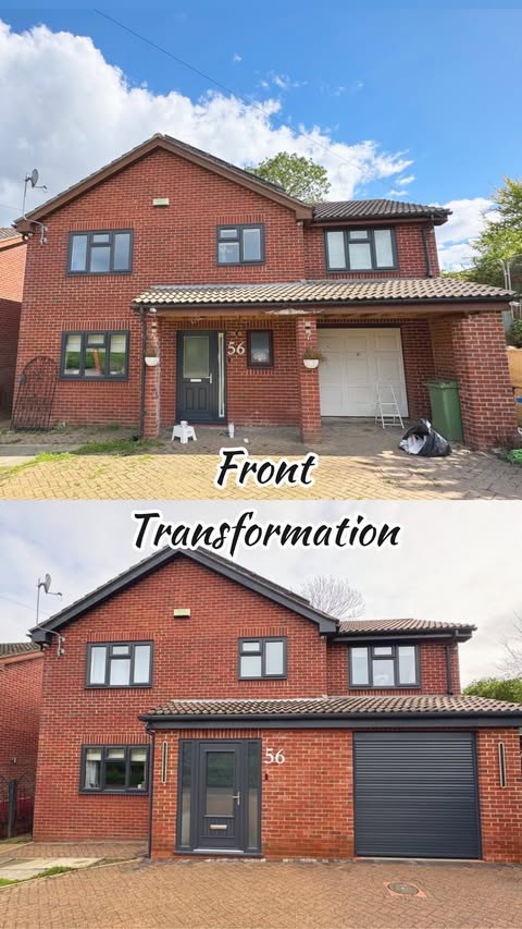 Instagram post by @no40_home_renovation for The Palladio Door Collection. Caption reads: Love this before and after 👏🏼👏🏼👏🏼 the front....