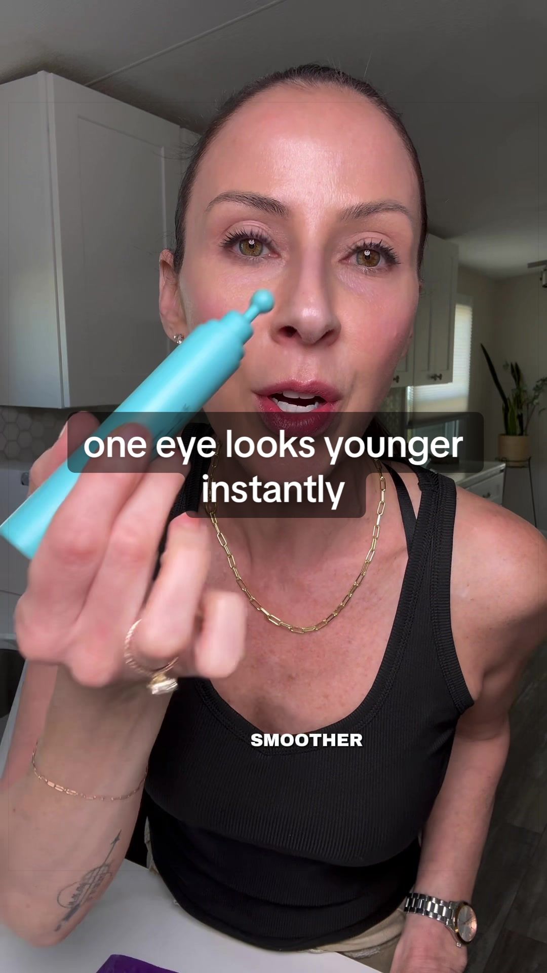 TikTok post by @tik.tok.tina88 for Eight Saints Skincare. Caption reads: [...] depuffs and firms my undereyes!! @Eight....