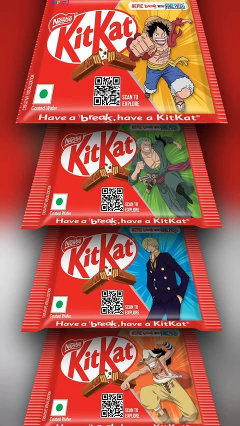 Instagram post by @real_loginion for KITKAT. Caption reads: This KitKat x One Piece collab is wild — the....