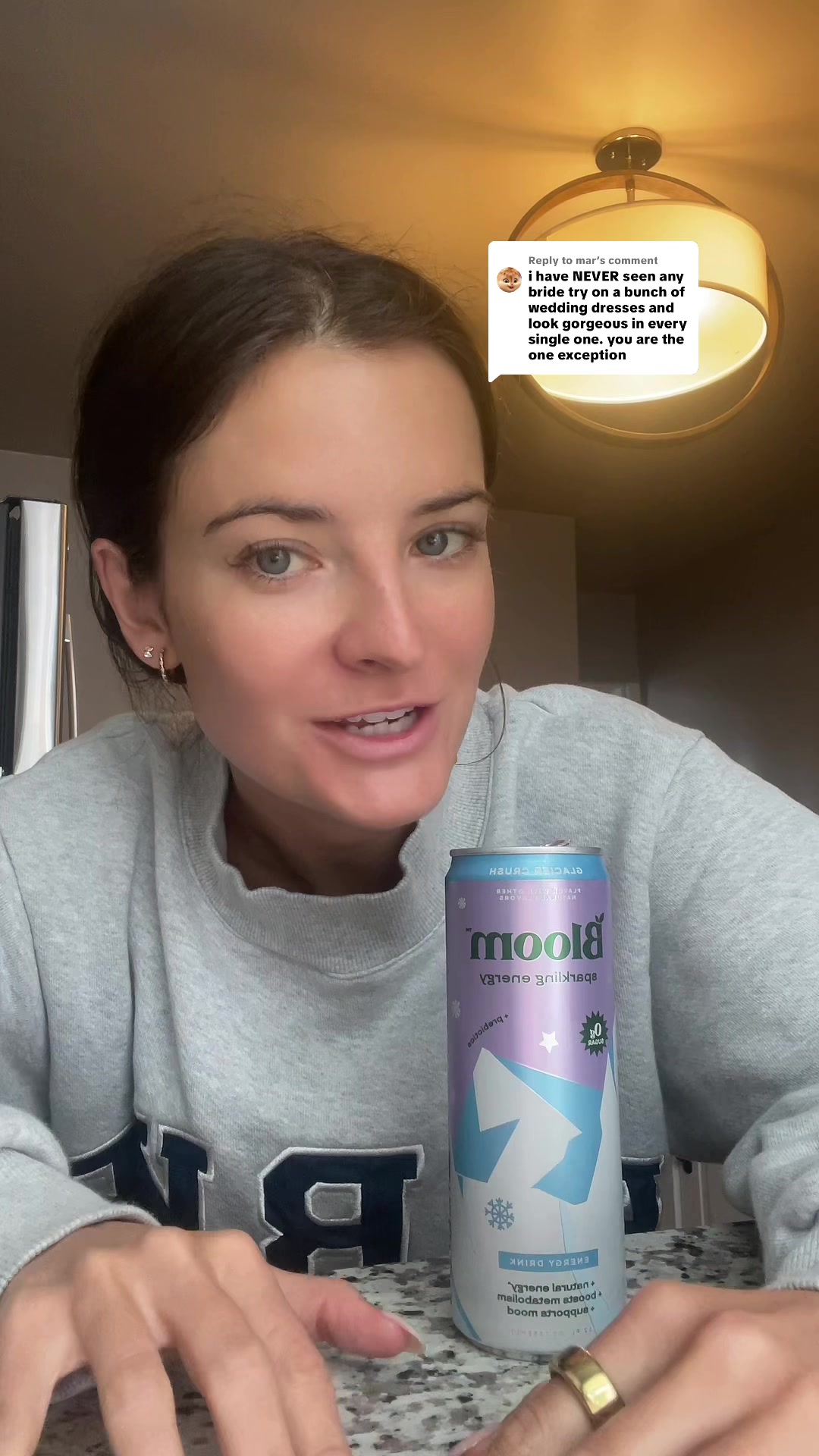 TikTok post by @brookehyland_1 for Bloom Nutrition. Caption reads: [...] 🤭 Fuel of the day: “glacier crush” @Bloom....