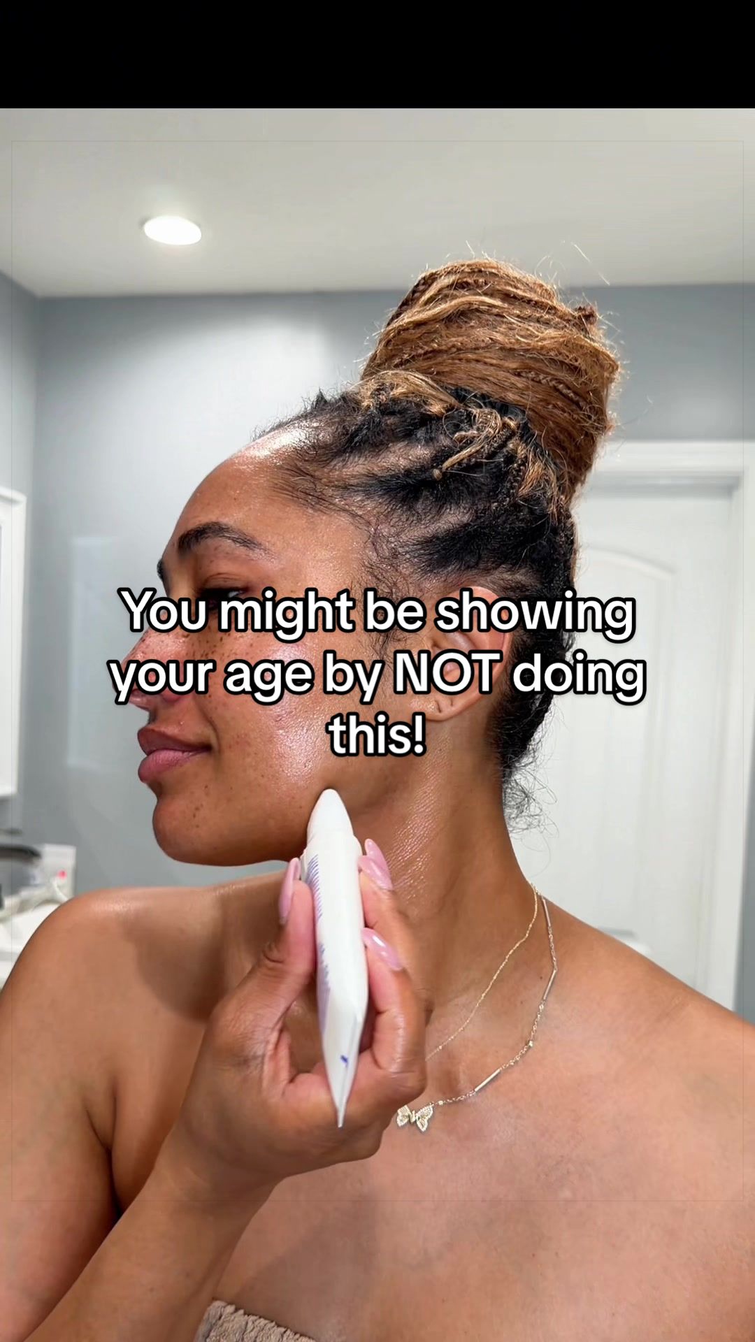 TikTok post by @glamgirlchelsea for Meaningful Beauty. Caption reads: [...] on your neck cream and eye cream!....