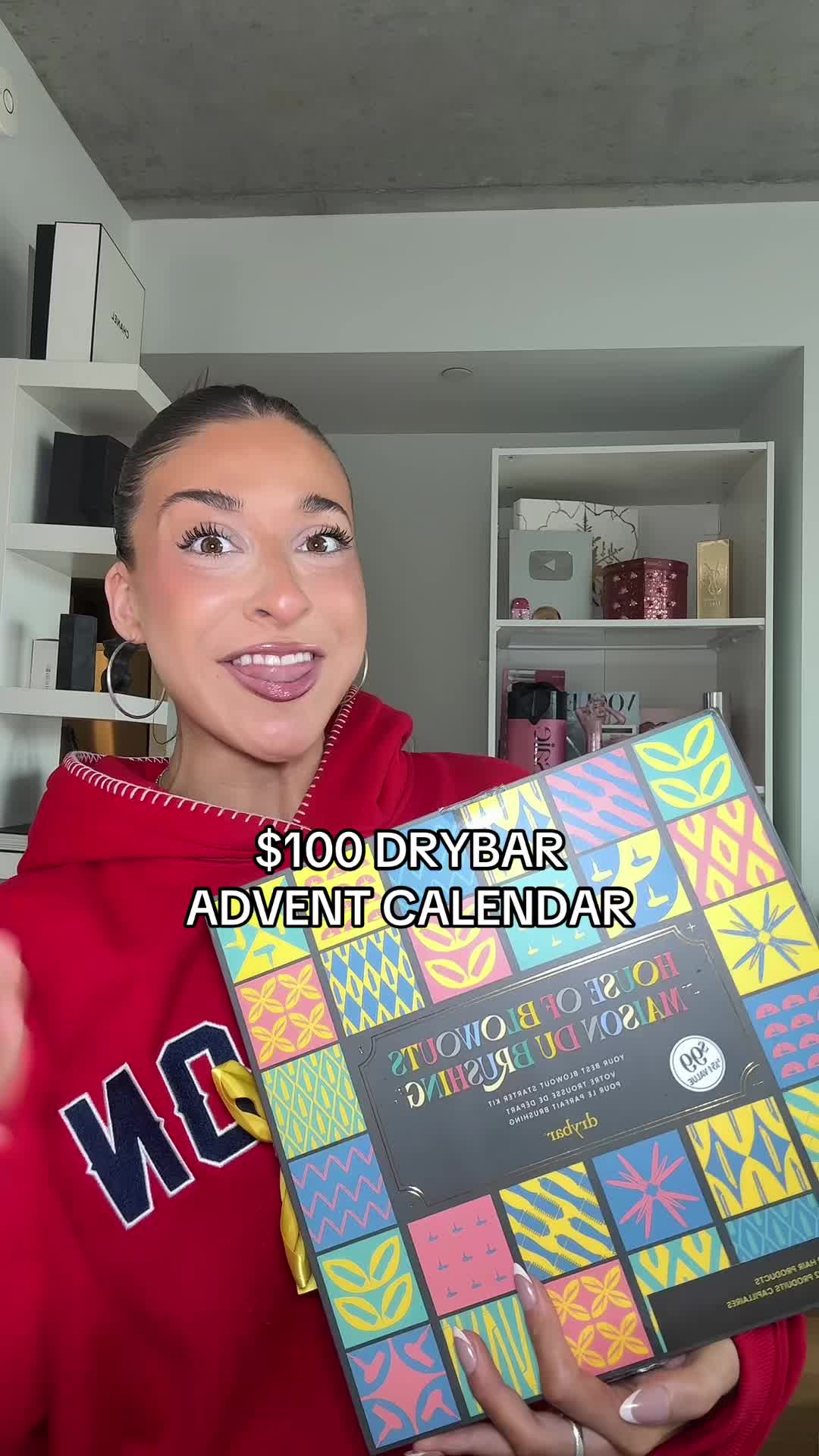 TikTok post by @allierosss for Drybar. Caption reads: $100 @The Drybar ADVENT CALENDAR?!?!!  #sephora....