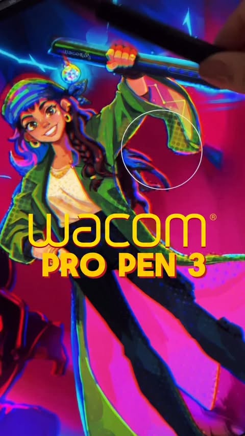 Instagram post by @_ahuzin for Wacom. Caption reads: New weapon unlocked: Wacom Pro Pen 3 ⚡️ Big thanks....