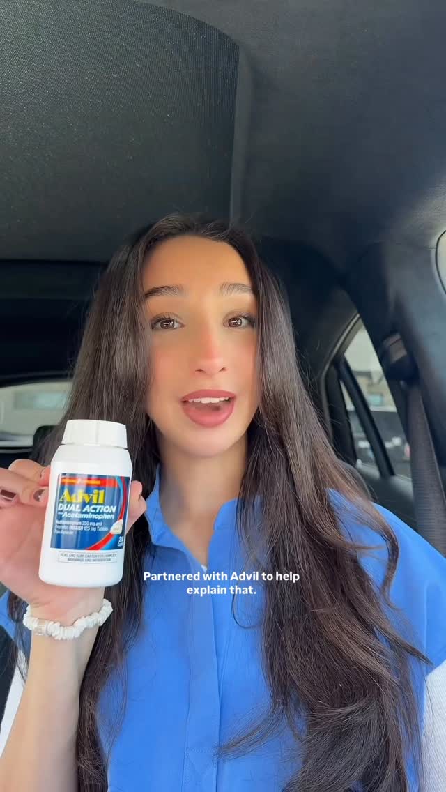 Instagram post by @reemabassoumi for Advil. Caption reads: #ad Advil Dual Action allows you to target pain at....
