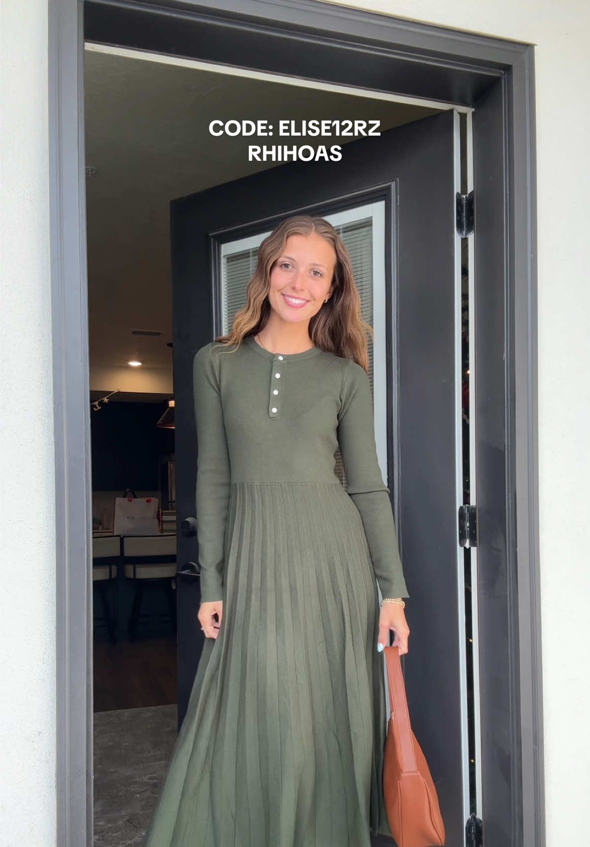 TikTok post by @eliserosemaryyy for Rihoas. Caption reads: Love this green sweater dress from....