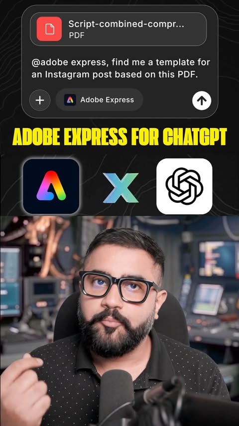 Instagram post by @bilawal.ai for Adobe Photoshop. Caption reads: Adobe @photoshop, @adobeexpress, and @adobeacrobat....