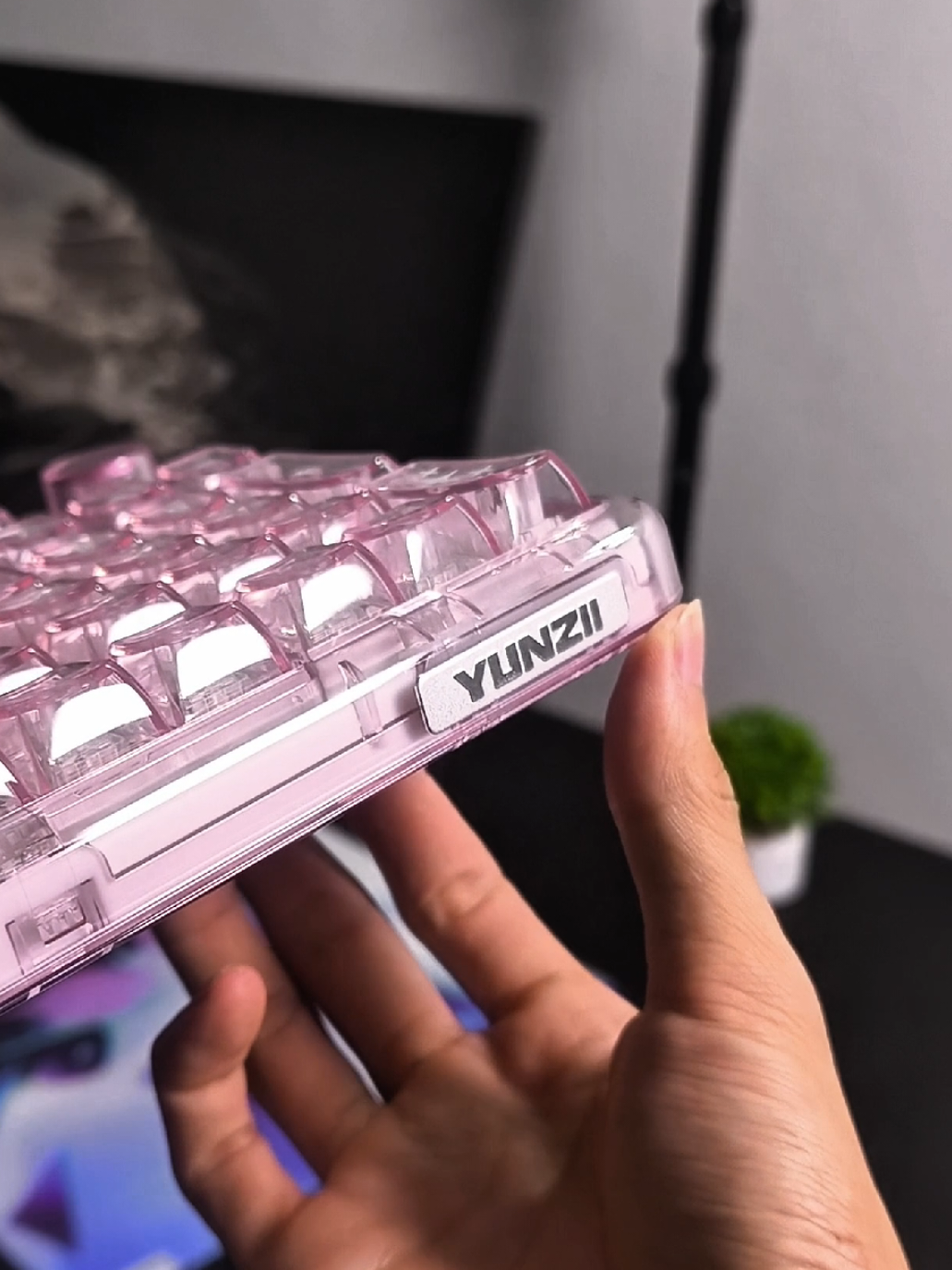 TikTok post by @keeng2905 for YUNZII. Caption reads: Yunzii X98 ! Transparent keyboard with RGB and....