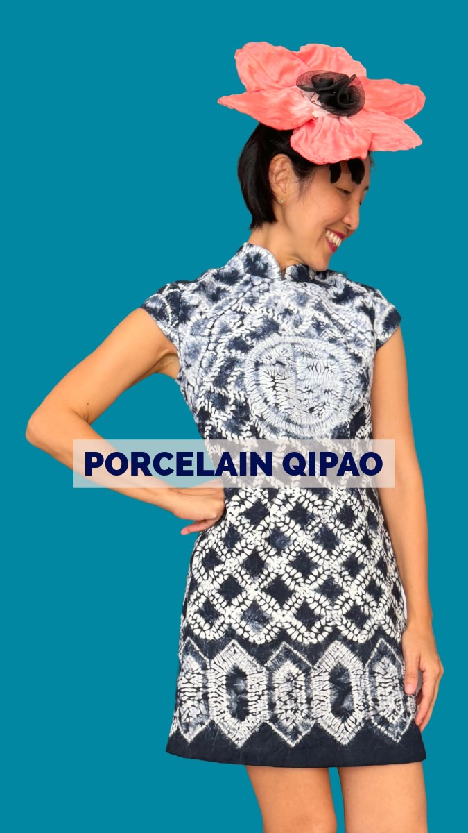 Instagram post by @geri_in_stitches for Rit Dye. Caption reads: My Porcelain Qipao was created with @ritdye....
