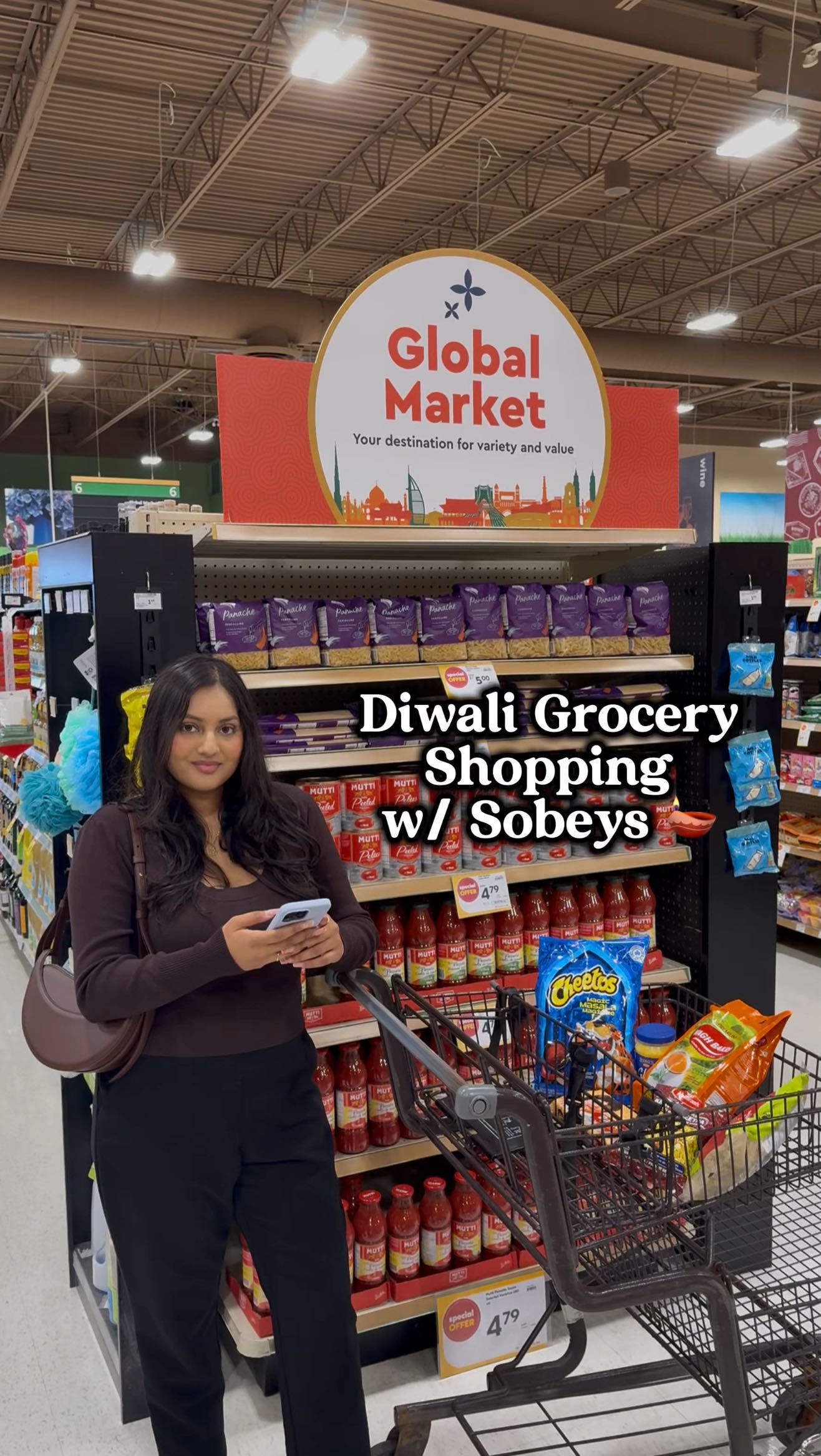 Instagram post by @missfoodieto for Sobeys. Caption reads: Let’s go Diwali grocery shopping at @sobeys — they....