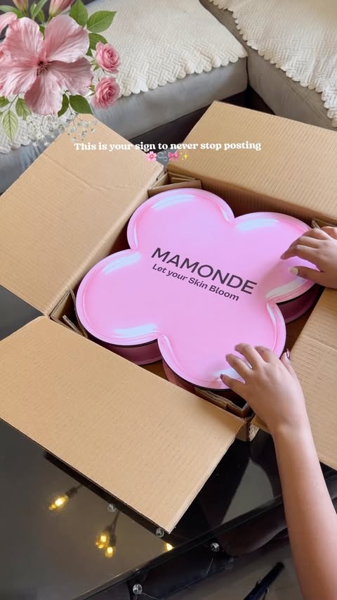 Instagram post by @ranjanasingh0902 for Mamonde. Caption reads: Unboxing prettiest PR package @mamondeindia 🌸🎀✨....