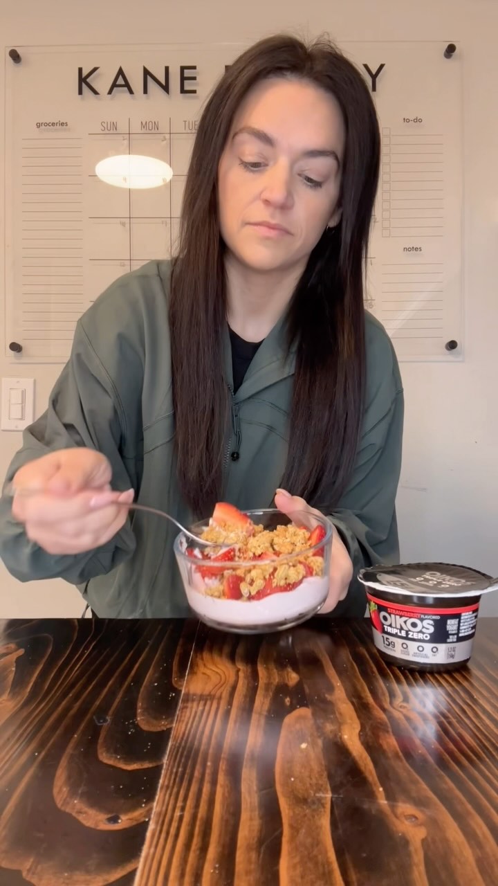 Instagram post by @amyinhalf for OIKOS. Caption reads: #ad I am always looking for convenient high....