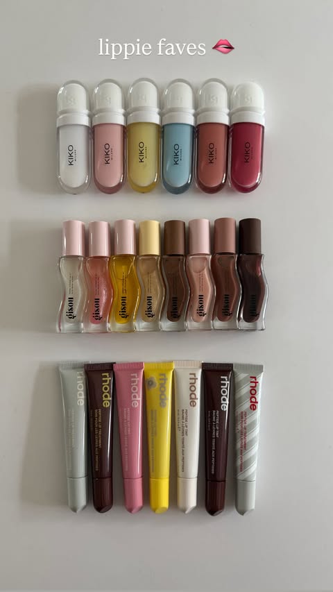 Instagram post by @carrieanne_ for Rhode Skin. Caption reads: lippie faves 🫦🩵🍋🫶🌸 @kikomilano @gisou @rhode....
