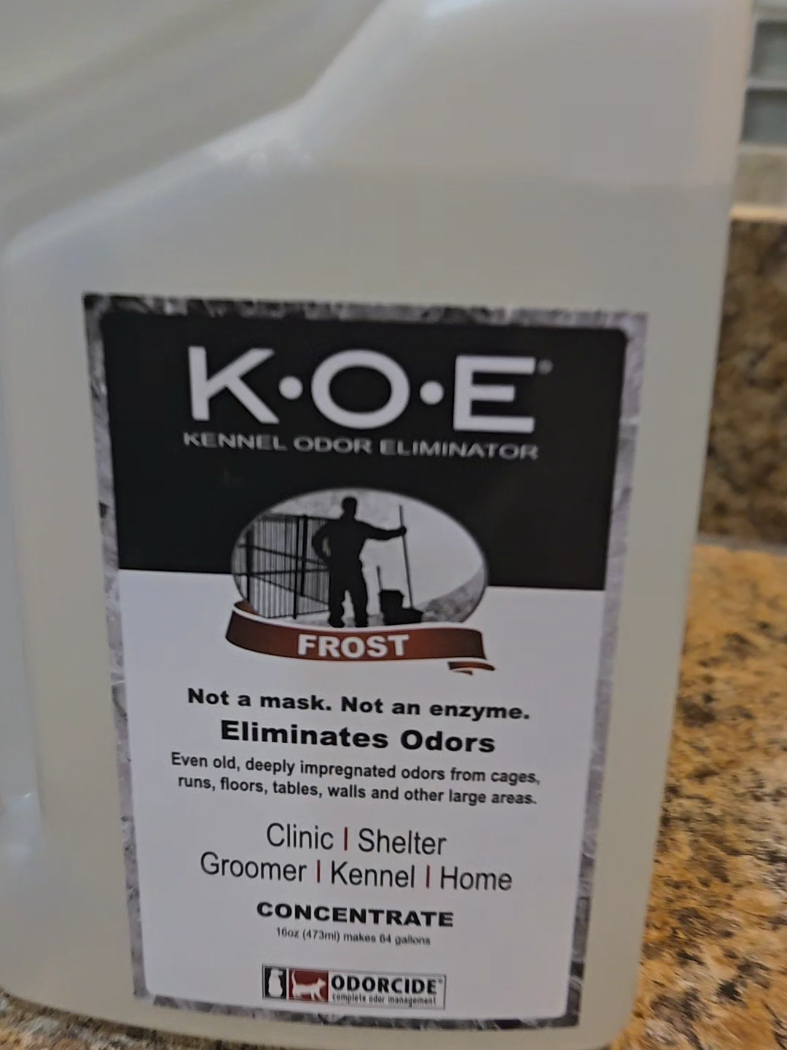 TikTok post by @rescue_all_the_dogs for Odorcide. Caption reads: [...] I absolutely love the new scent. #koe....