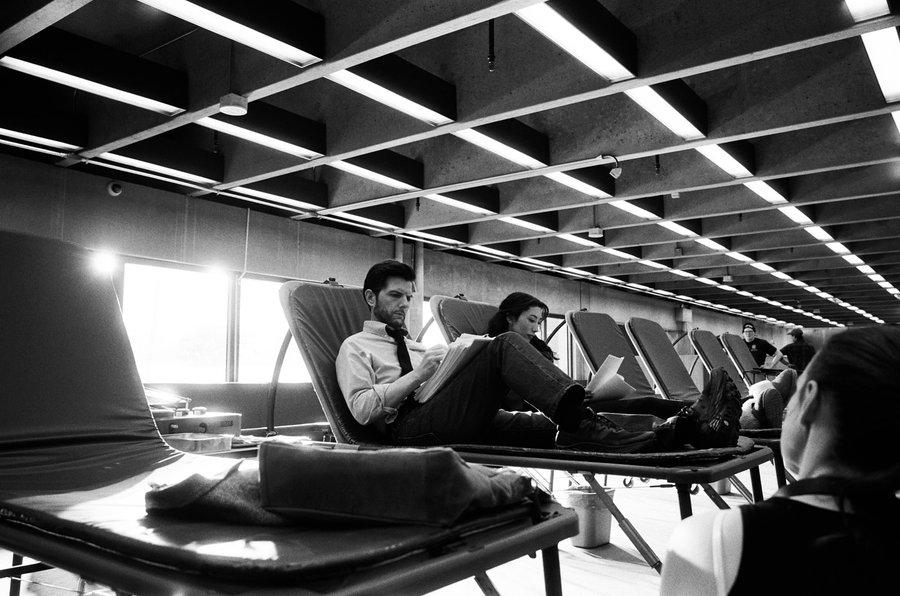 Instagram post by @jessicaleegagne for Kodak. Caption reads: ⠀
▶️: BTS on set for SEVERANCE
📸: Ben Stiller....