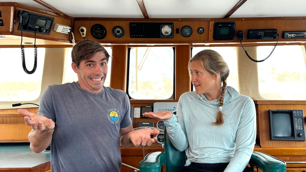 YouTube post by @Tulasendlesssummer for TotalBoat. Caption reads: We are on the Search for BIG Expedition Trawler!.