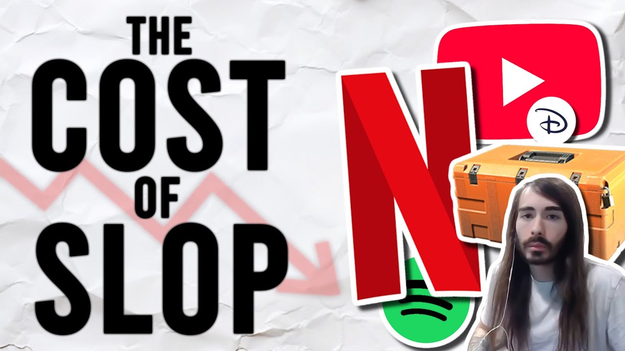 YouTube post by @PillarofGarbage for Adweek. Caption reads: Slop Economics.