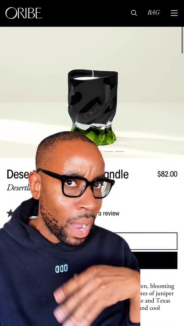 Instagram post by @sircandleman for Oribe. Caption reads: Oribe Desertland candle review … what a dream!....