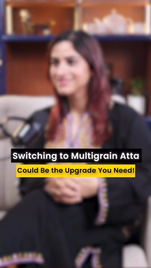 Instagram post by @gunjanshouts for Happy Tummy. Caption reads: Multigrain Atta is the upgrade you need to elevate....