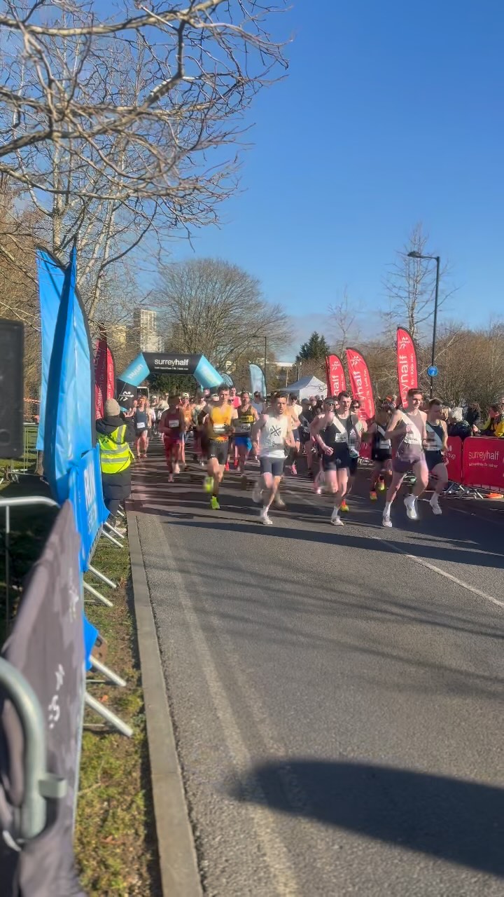 Instagram post by @surreyhalf for Nuun Hydration. Caption reads: The Surrey Half Presented by Nuun is off 🚀 Led by....