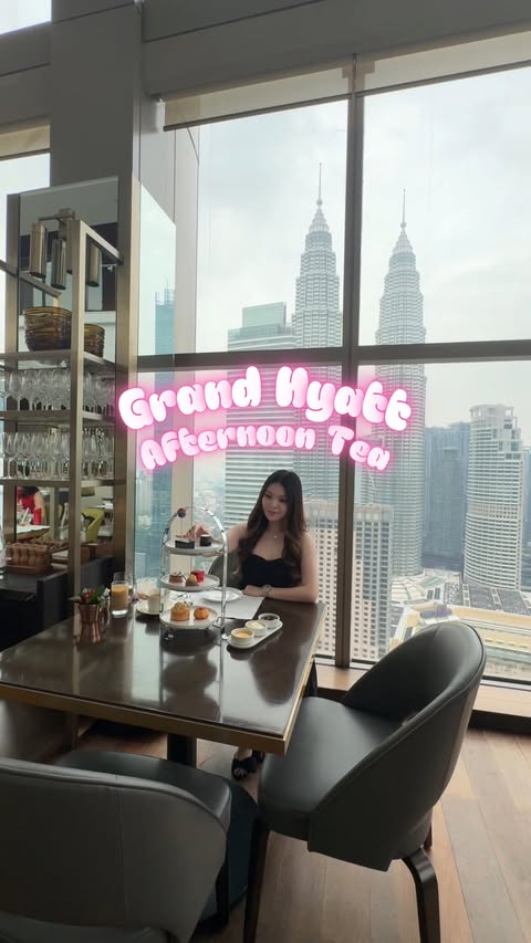 Instagram post by @madelineteee for Grand Hyatt. Caption reads: Afternoon tea at THIRTY8, Grand Hyatt KL 🫖🍰✨....