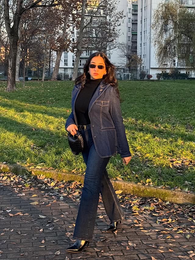 Instagram post by @vibhutiisharma for StyleWe. Caption reads: [...] links to the outfit.

Denim blazer: @stylewe....