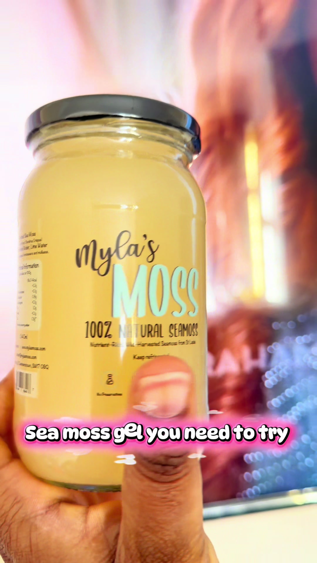 TikTok post by @omoyeni_id for Myla's Moss. Caption reads: [...] tbsp of gel per day is a common dose....