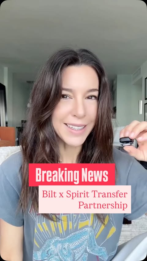 Instagram post by @rachel.points for Spirit Airlines. Caption reads: [...] FREE! Huge news out of @bilt and....