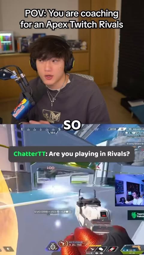 Instagram post by @iitztimmy for Apex Legends. Caption reads: Retired pro tries to coach @PlayApex X Gundam on....