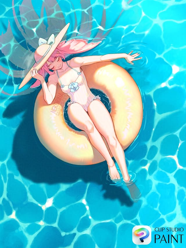 Instagram post by @nekorina_art for Clip Studio Paint. Caption reads: “Goodbye, Summer” ☀️ (Mosquito season starts now....