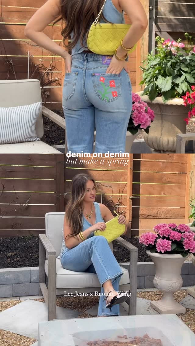 Instagram post by @maddieperry for Lee Jeans. Caption reads: [...] jeans?? 🌸🌷these are all apart of the....