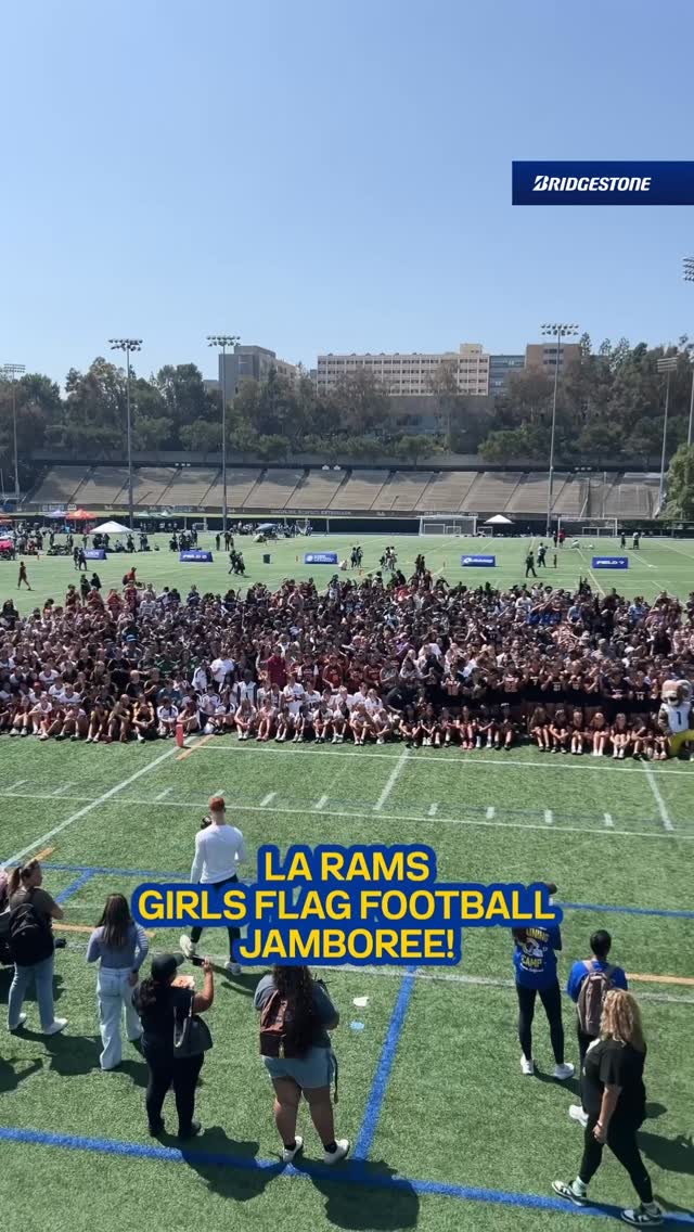 Instagram post by @ramsinthecommunity for Bridgestone. Caption reads: [...] Flag Football Jamboree presented by....
