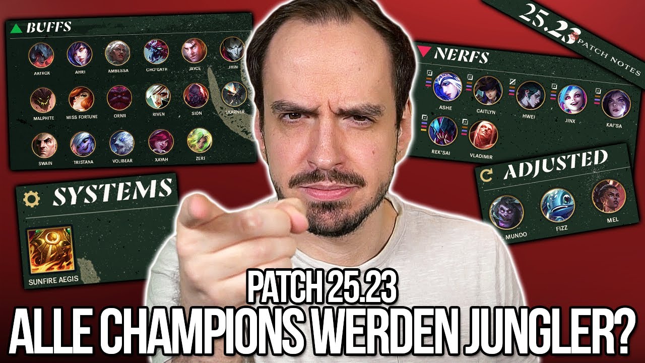 YouTube post by @LPGJustJohnny for League of Legends. Caption reads: ALL CHAMPIONS ARE GOING TO BE JUNGLERS? | Patch....