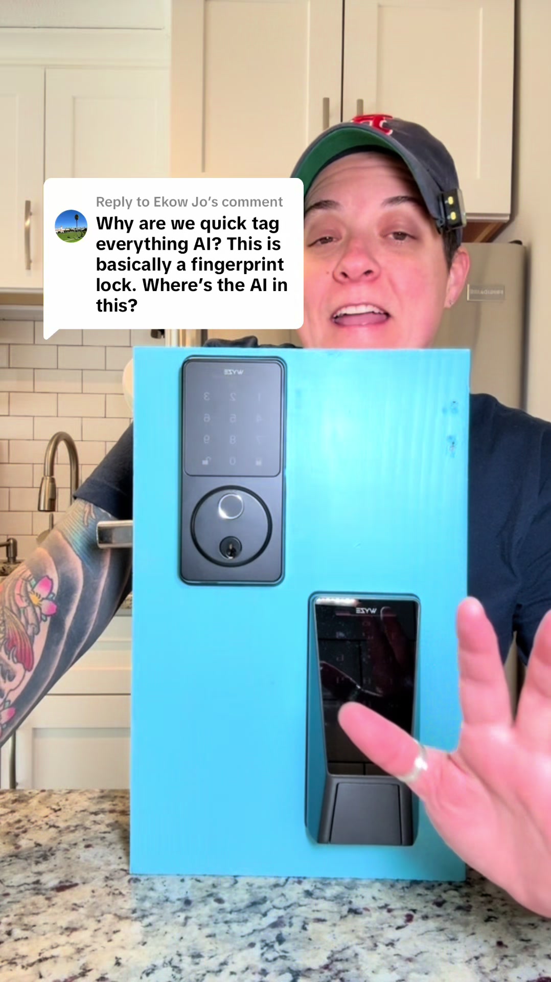 TikTok post by @liljen680 for Wyze. Caption reads: [...] #homesecurity #TikTokShopCreatorPicks @Wyze.
