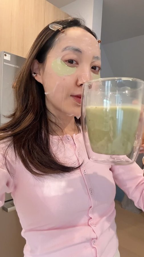 Instagram post by @glowwithava for eswbeauty. Caption reads: POV: your skin drinks the caffeine and....