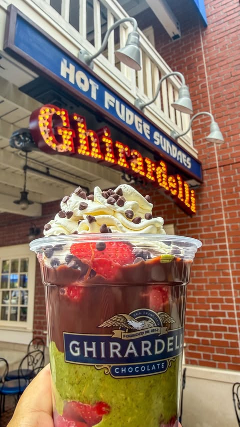 Instagram post by @we_dont_wear_ears for Ghirardelli Chocolate Company. Caption reads: We loved the Dubai Style Chocolate Sundae (and the....