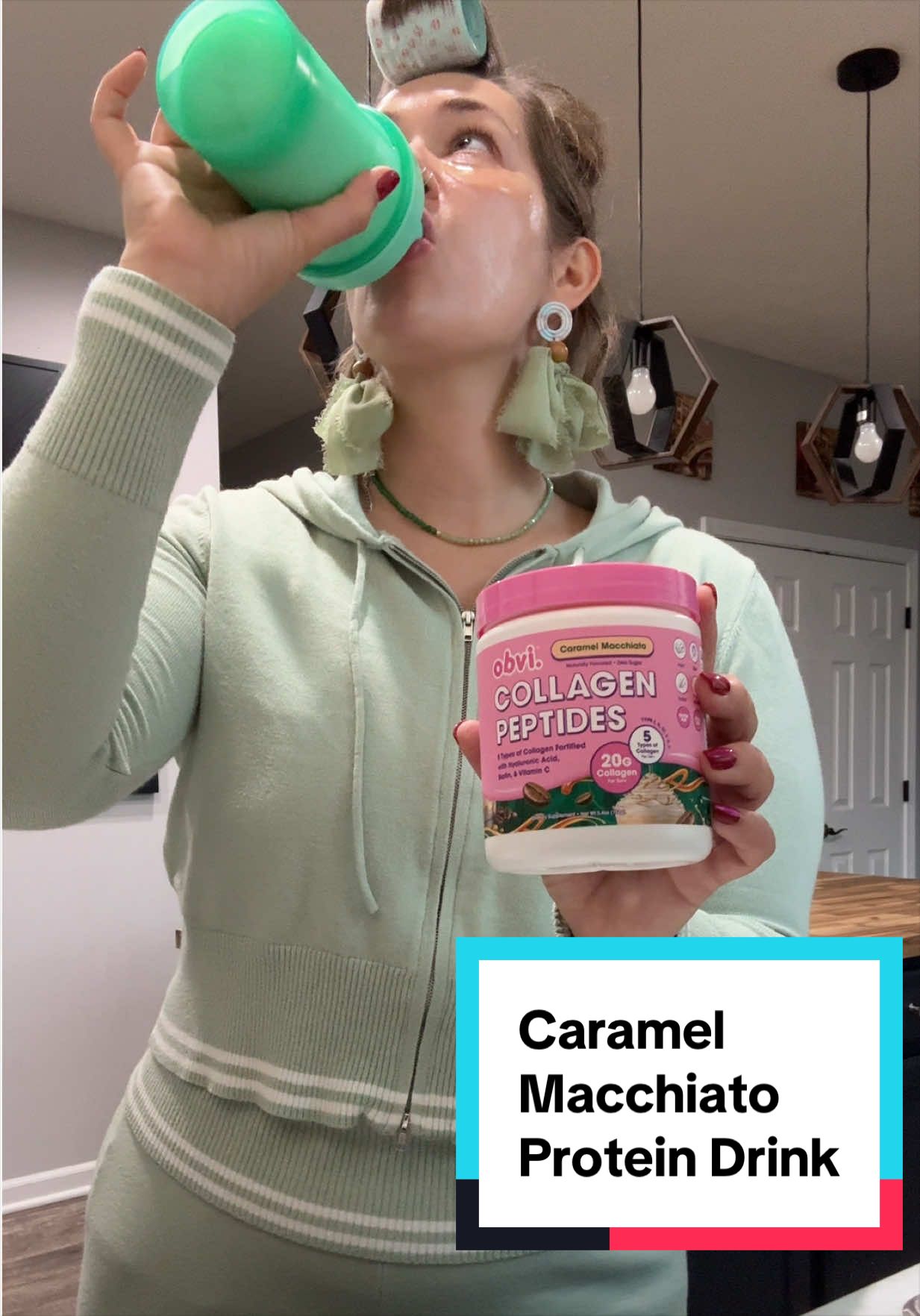 TikTok post by @getlivbeauty for Obvi. Caption reads: [...] collagen with every meal? YES PLEASE! 🩷....