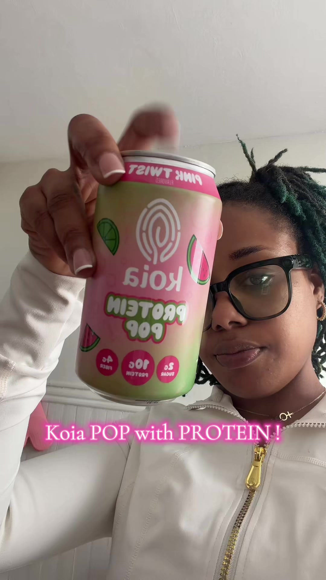 TikTok post by @selfishnicetomeetyou for Koia. Caption reads: @drinkkoia #proteinpop #proteinsoda #proteindrink....