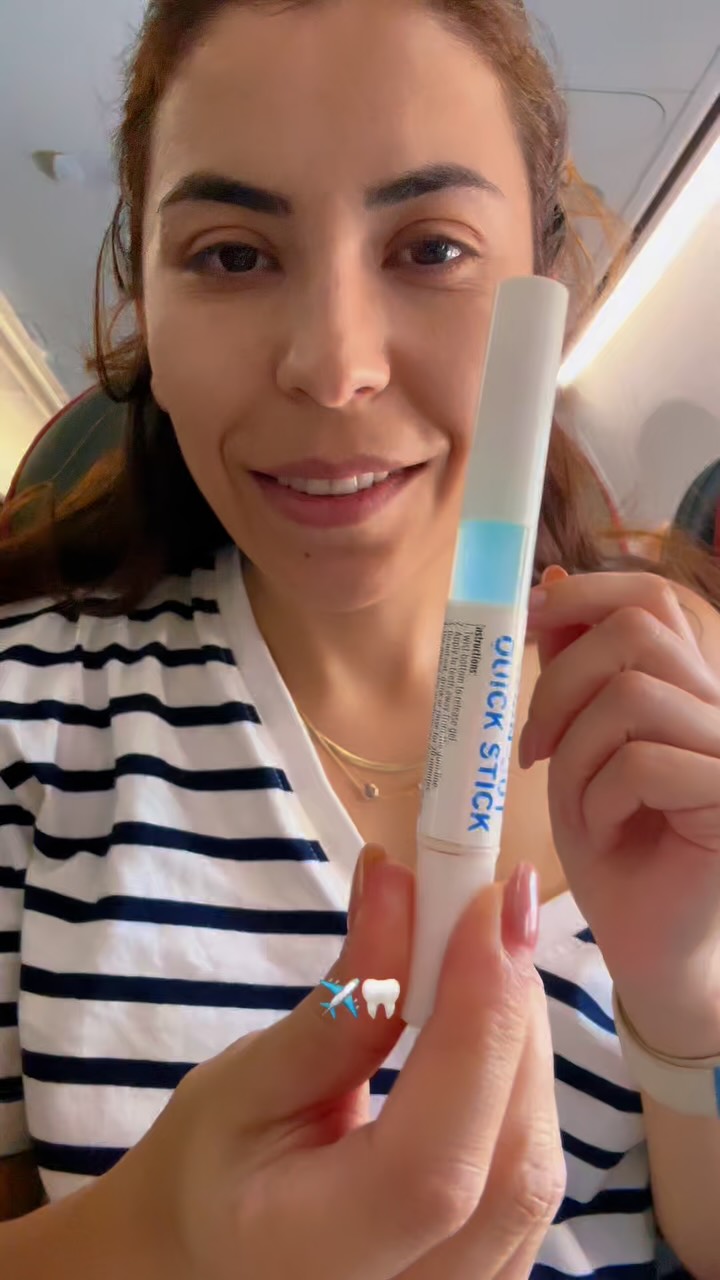 Instagram post by @esma.yucelsat for Power Swabs. Caption reads: My in-flight ritual for a brighter smile ✈️🦷
I....