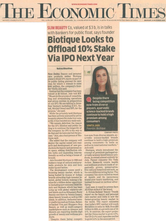 Instagram post by @vinita.jain.biotique for Biotique. Caption reads: A Beautiful Journey:
From a vision rooted in....