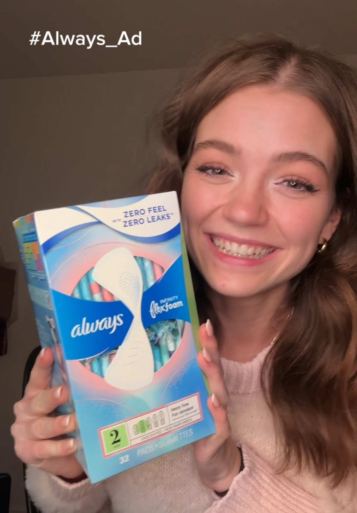 TikTok post by @justjordan33 for Always. Caption reads: #Always_Ad The @Always Infinity with Flexfoam....