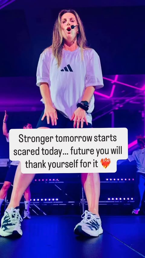 Instagram post by @rachael_newsham for LES MILLS. Caption reads: Stronger tomorrow means starting scared today. I....
