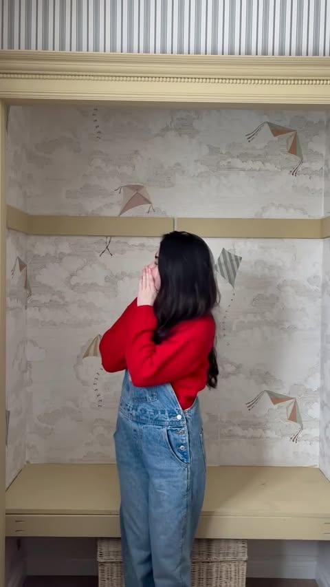 Instagram post by @megangieber for Sandberg Wallpaper. Caption reads: Part 2 of beaus closet transformation is all about....