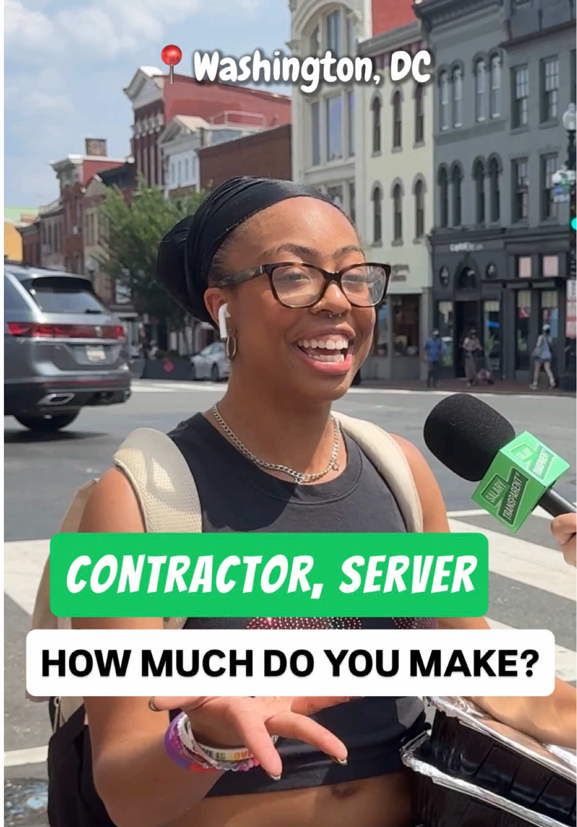 TikTok post by @salarytransparentstreet for Capital One. Caption reads: [...] and Server make? Filmed at the @Capital One....
