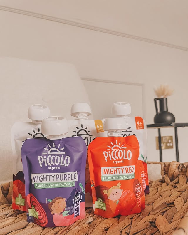 Instagram post by @littlelifeofcoops for My Little Piccolo. Caption reads: [...] a HUGE lover of a fruit pouch! 🍓....