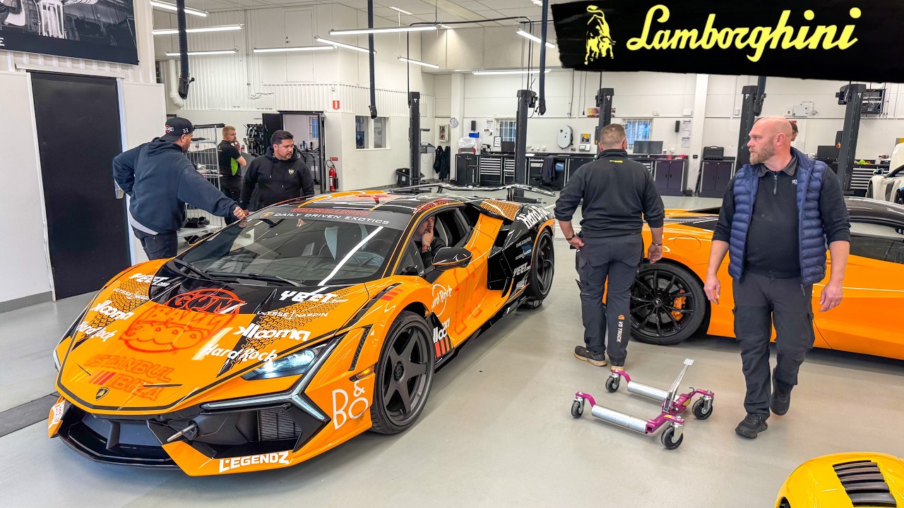 YouTube post by @DailyDrivenExotics for ZipRecruiter. Caption reads: LAMBORGHINI REACTS TO MY BROKEN REVUELTO!.